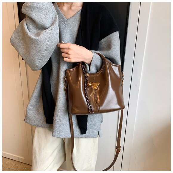 Patent Faux Leather Slouchy Mini Tote Bag /Multiple colors available - Picture 12 of 13